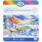 Карандаши цветные Гамма "Классические", 18цв., увелич. диаметр грифеля 3,3мм, заточен., метал. пенал