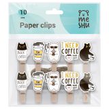 Зажимы для бумаг 7мм, MESHU "Right Cat", 10шт., деревянные, ассорти, опп пакет с европодвесом, веревка в комплекте